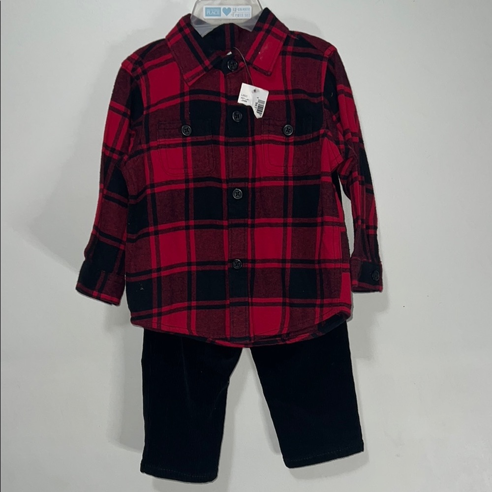 The Children's Place Red and Black Plaid Shirt with Black Pants